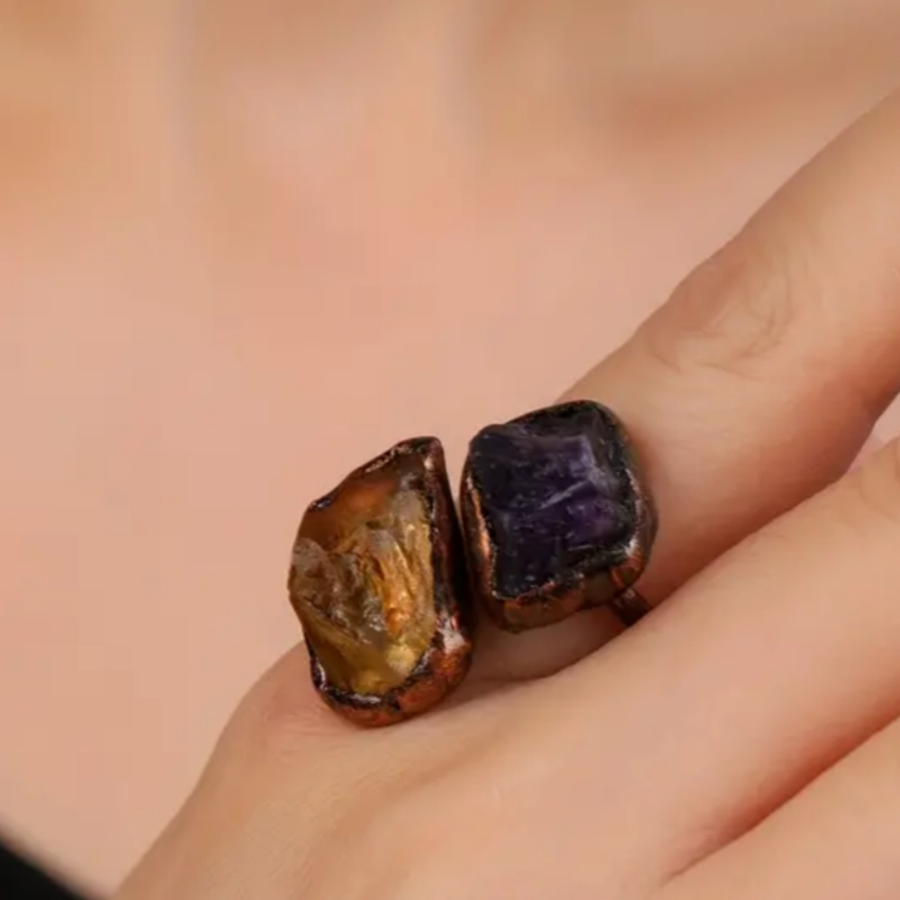 NWT COPPER AMETHYST AND TOPAZ RING - Picture 2 of 3
